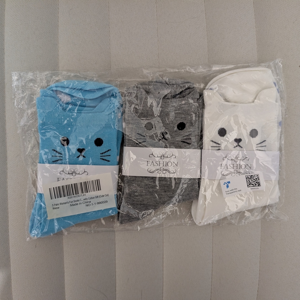 🚨2/$10 Clearance🚨 Cute Cat Face Socks Set - Blue, Grey & White
